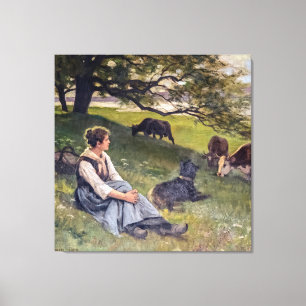 Edouard Debat-Ponsan The Cowherd Canvas Print