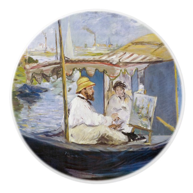Edouard Manet - Monet in his Studio Boat Ceramic Knob (Front)