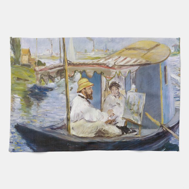 Edouard Manet - Monet in his Studio Boat Tea Towel (Horizontal)