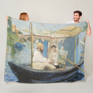 Edouard Manet - Monet Painting on His Studio Boat Fleece Blanket
