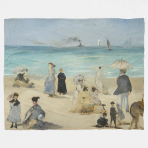 Edouard Manet - On the Beach, Boulogne-sur-Mer Fleece Blanket