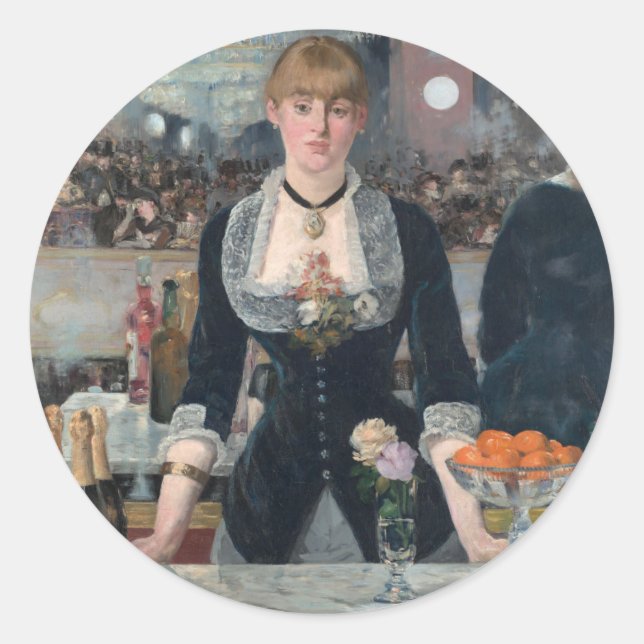 Edouard Manet ' s A Bar at the Folies-Bergère Classic Round Sticker (Front)