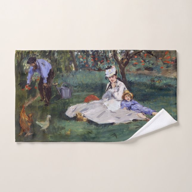 Edouard Manet - The Monet family in their garden Bath Towel Set (Hand Towel)