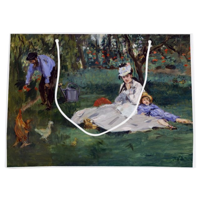Edouard Manet - The Monet family in their garden Large Gift Bag (Front)