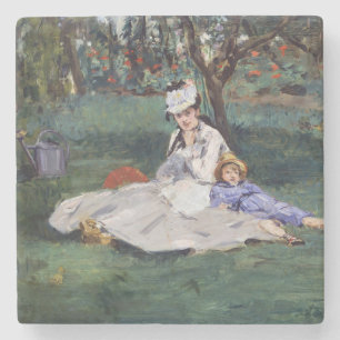Edouard Manet - The Monet family in their garden Stone Coaster