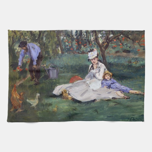 Edouard Manet - The Monet family in their garden Tea Towel (Horizontal)