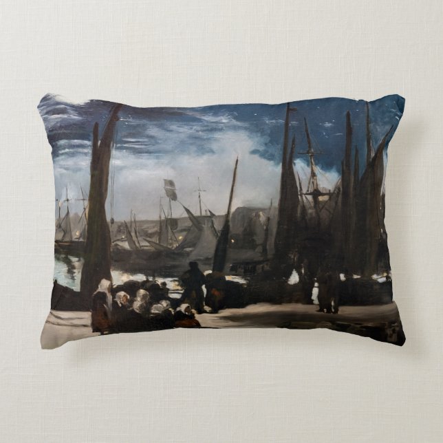 Edouard Manet - The Port of Boulogne by Moonlight Decorative Cushion (Front)