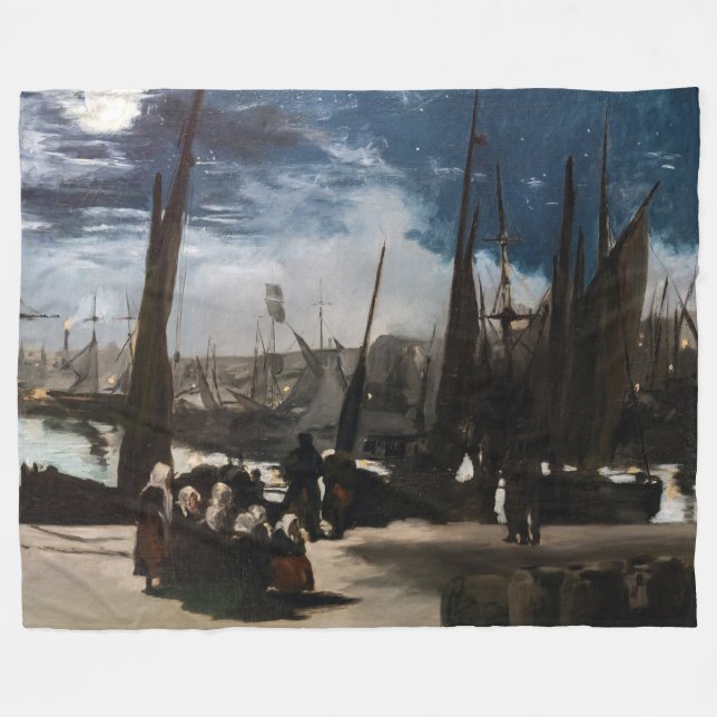 Edouard Manet - The Port of Boulogne by Moonlight  Fleece Blanket (Front (Horizontal))