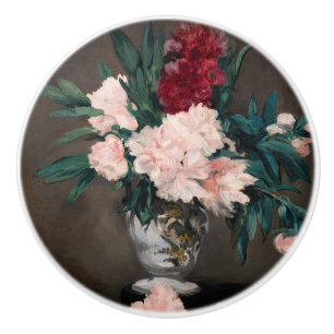 Edouard Manet - Vase of Peonies on  Small Pedestal Ceramic Knob