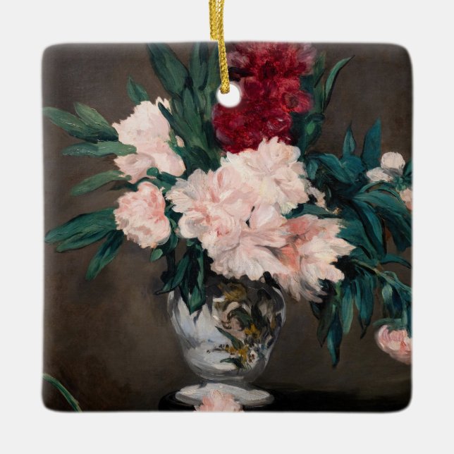 Edouard Manet - Vase of Peonies on  Small Pedestal Ceramic Ornament (Front)