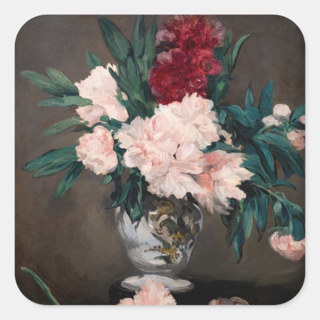 Edouard Manet - Vase of Peonies on  Small Pedestal Square Sticker (Front)