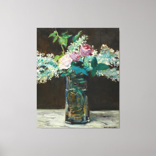 Edouard Manet Vase of White Lilacs and Roses Canvas Print (Front)