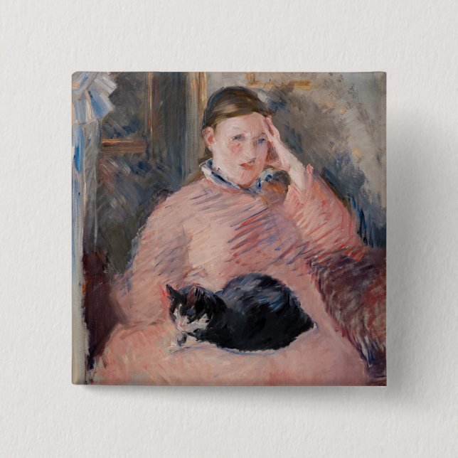 Edouard Manet - Woman with a Cat 15 Cm Square Badge (Front)