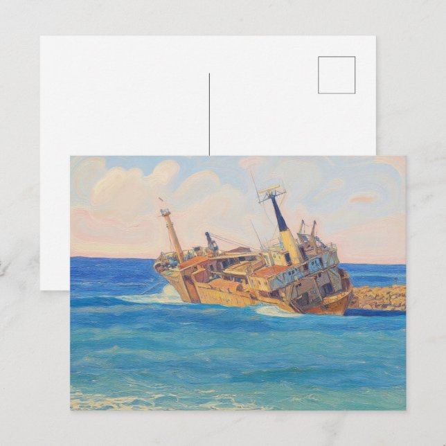 Edro III shipwreck Paphos, watercolour style Postcard (Front/Back)