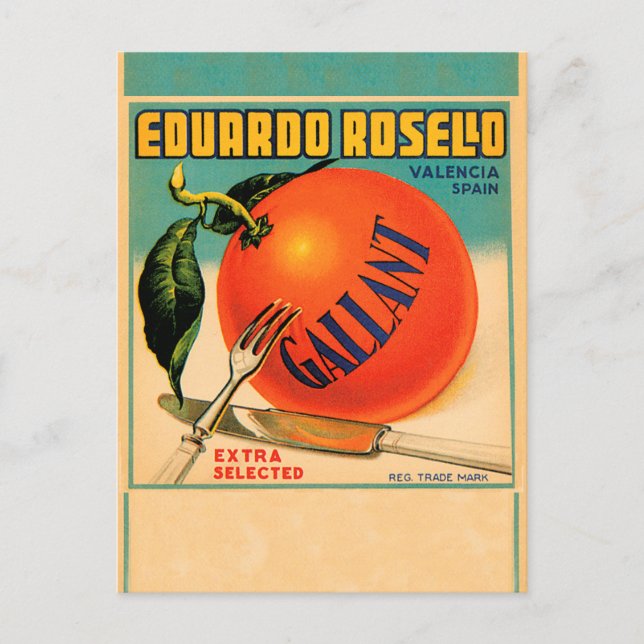 Eduardo Rosello Gallant, Fruit Crate Label Postcard (Front)