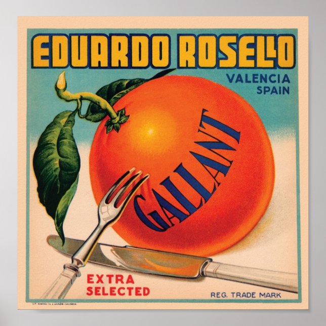 Eduardo Rosello Valencia Spain VIntage Crate Labe Poster (Front)