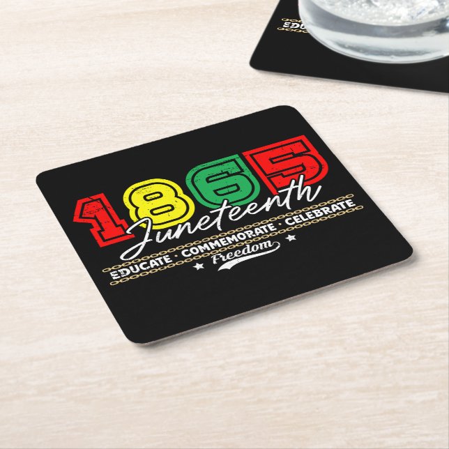 Educate Commemorate Celebrate 1865 Juneteenth Square Paper Coaster (Angled)