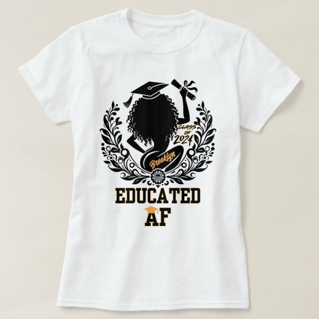 "Educated AF" Twerk Black/Yellow Graduation T-Shirt (Design Front)