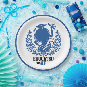 "Educated AF" Twerk Team Blue Graduation Party Paper Plate