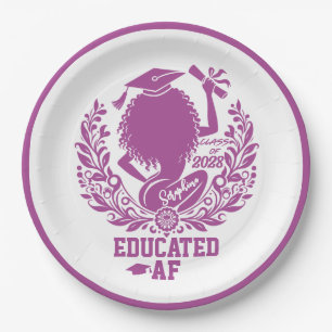 "Educated AF" Twerk Team Magenta Graduation Party Paper Plate