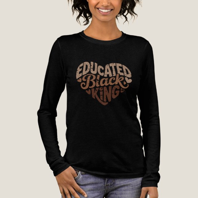 Educated Black King | Afro Pride Quote | Black Tri-Blend Shirt (Front)