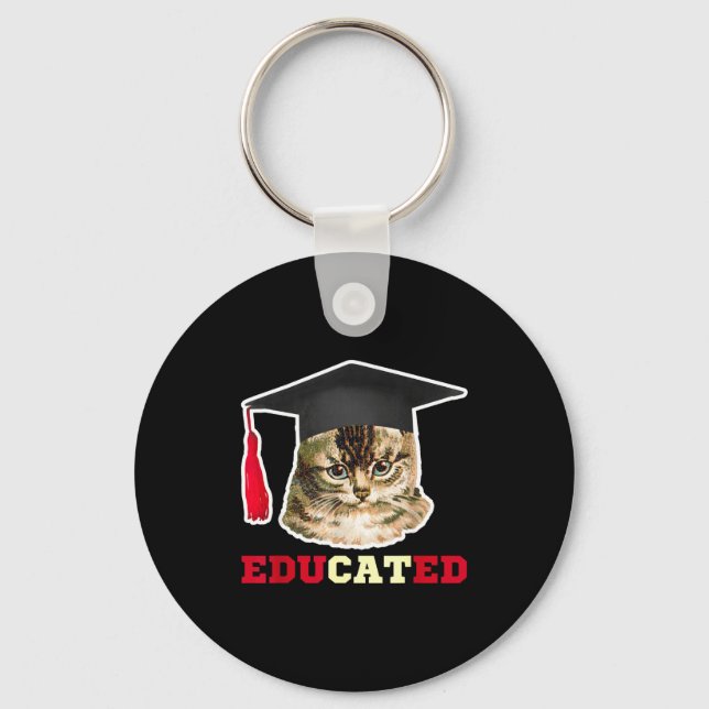 Educated cat in graduation cap funny grad gift  key ring (Front)