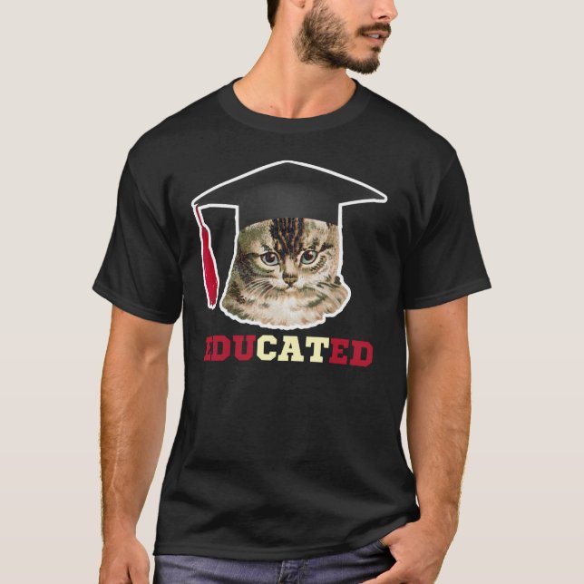 Educated Cat Wearing Graduation Cap T-Shirt (Front)