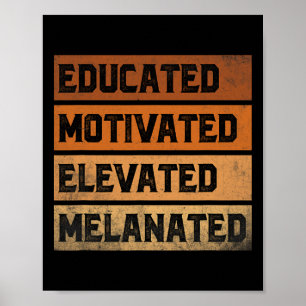 Educated Motivated Elevated Melanated Bhm Afro Bla Poster