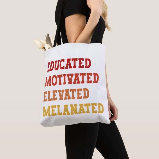 Educated Motivated Elevated Melanated Teacher Cool Tote Bag (Close Up)