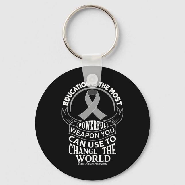 Education Can Change The World Brain Cancer  Key Ring (Front)