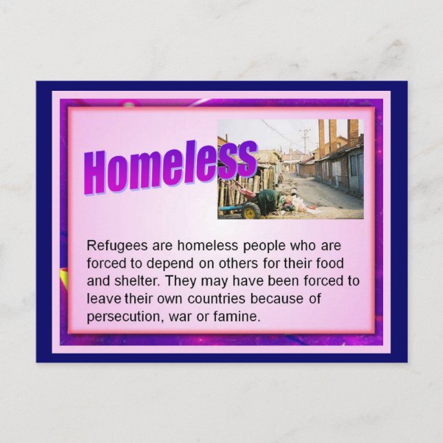 Education, Citizenship,Refugees, Homeless Postcard (Front)