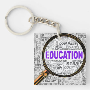 Education Concept Magnifying Glass Word Cloud Key Ring