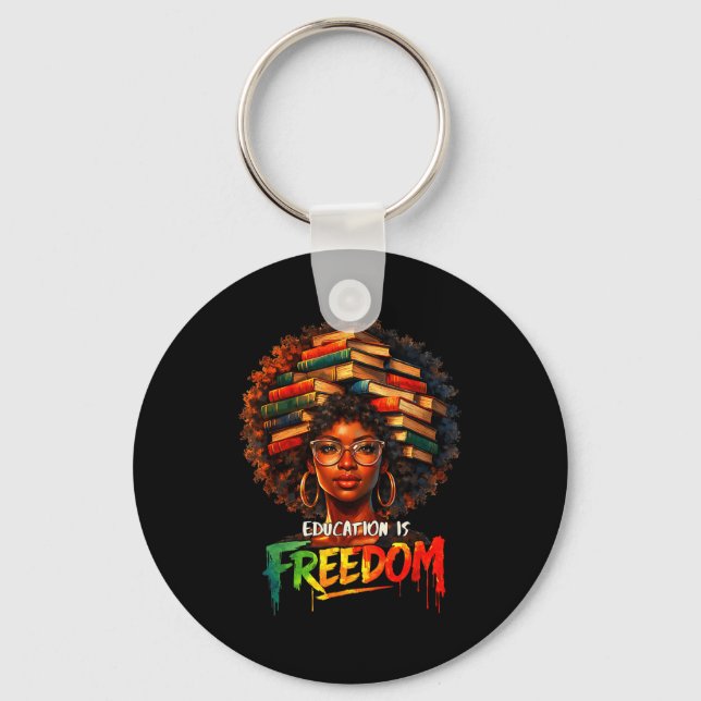 Education Freedom Black Teacher Books Key Ring (Front)
