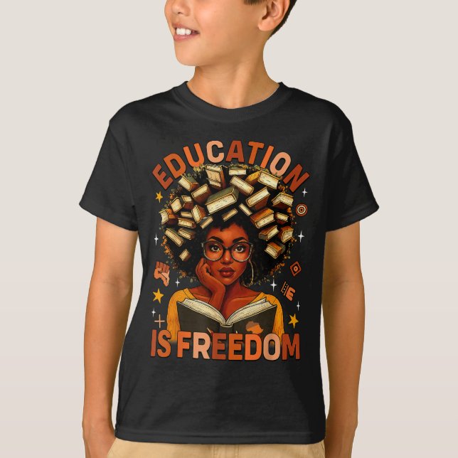Education Is Dom Black Teacher Books Black History T-Shirt (Front)