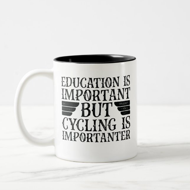 Education Is Important But Cycling Is Importanter Two-Tone Coffee Mug (Left)