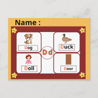 Educational Alphabet Letter D Flashcard for Kids Postcard