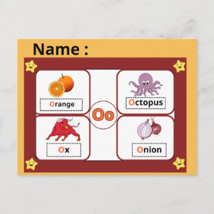 Educational Alphabet Letter O Flashcard for Kids  Postcard