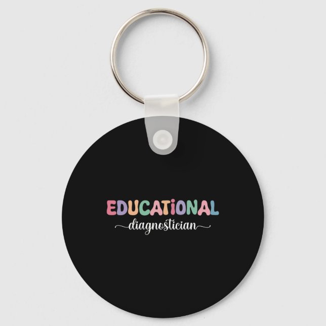 Educational Diagnostician Retro Groovy Hearts Love Key Ring (Front)