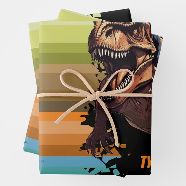 Educational Dino Evolution, Kids Birthday Gift  Wrapping Paper Sheet (In situ)