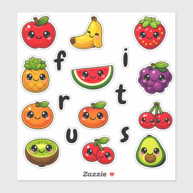 Educational Fruit Stickers - Spelling Fun for Kids (Sheet)