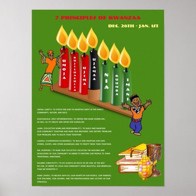 Educational KWANZAA Poster 7 Principles, Symbols (Front)