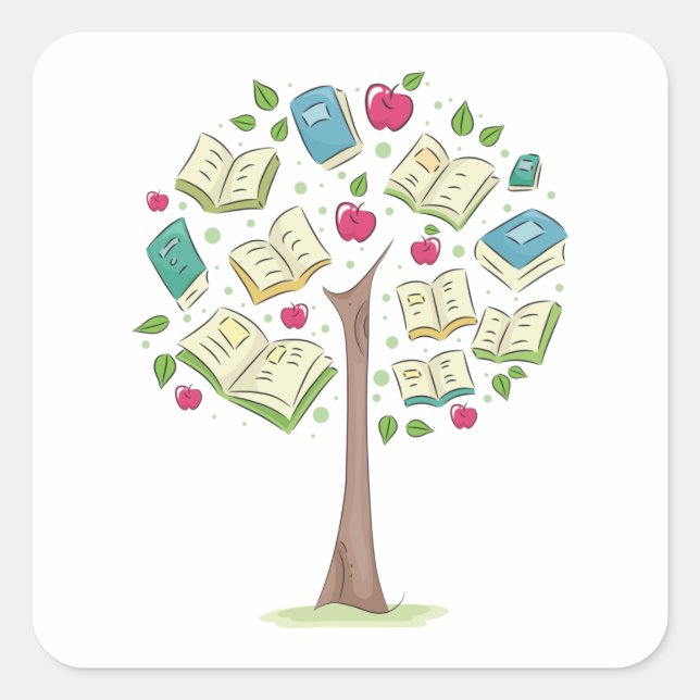 Educational Tree of Knowledge with Books Square Sticker (Front)