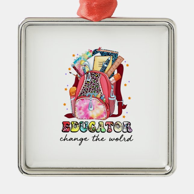 Educatior Change The World Metal Tree Decoration (Front)