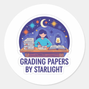 Educator Grading Papers by Starlight Night Study Classic Round Sticker