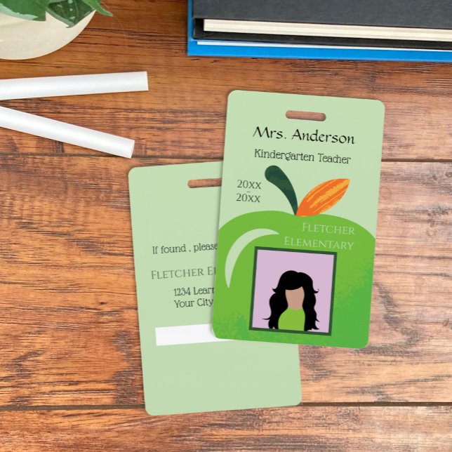 Educator Green Apple Vertical Photo ID Badge (Educator green apple vertical photo ID badge .)