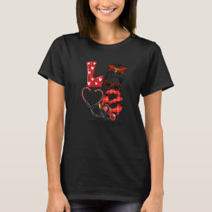 Educator Nurse Plaid Leopard Love Heart Messy Bun  T-Shirt