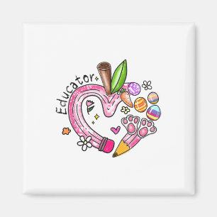 Educator Pencil Apple Bunny Eggs Easter Day Teache Magnet