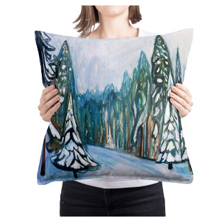 Edvard Munch New Snow, Winter Forest Landscape Cushion