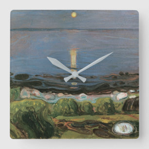 Edvard Munch Painting, Summer Night by the Beach Square Wall Clock