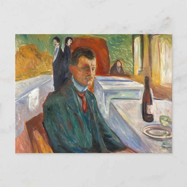Edvard Munch - Self-Portrait with a Bottle of Wine Postcard (Front)